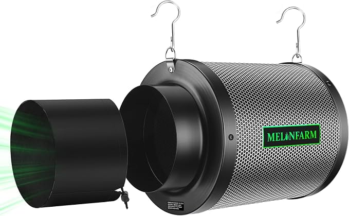 6" Air Carbon Filter Smelliness Control with Australia Virgin Charcoal, Odor Removal Carbon Filter for Grow Tent, Inline Fan, Hydroponics, Pre-Filter Included, Insulated Flange 6" x 12"