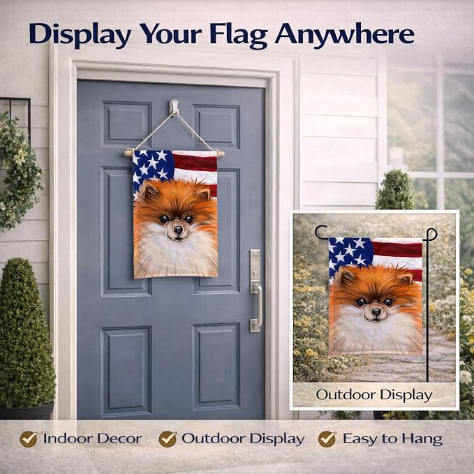 Caroline's Treasures CK6538GF German Spitz Dog American Flag Garden Flag Mailbox Flag Decorative Yard Flag Banner Outside Patio Artwork Yard Flower Beds, Garden Size, Multicolor