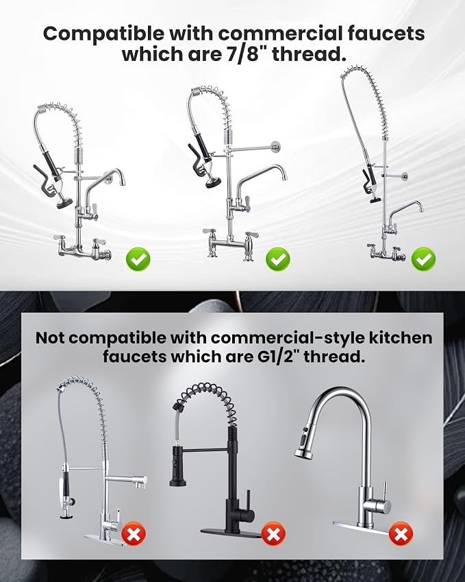 Commercial Sink Sprayer Valve with Hose: iVIGA 38" Flexible Stainless Steel Commercial Kitchen Spray Hose - 1.3 & 3.85 GPM High Pressure Pre Rinse Spray Nozzle - Black 7/8"-20UNEF Handle Assembly