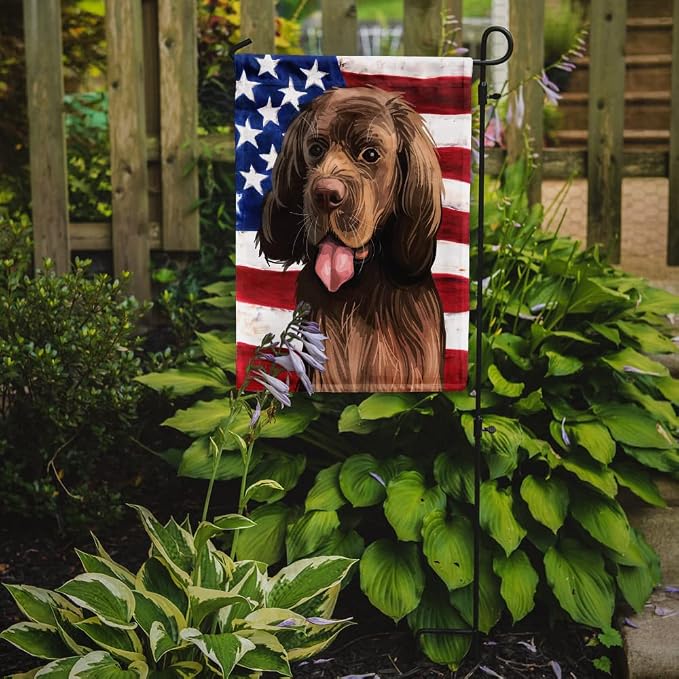 Caroline's Treasures CK6729GF Sussex Spaniel Dog American Flag Garden Flag Mailbox Flag Decorative Yard Flag Banner Outside Patio Artwork Yard Flower Beds, Garden Size, Multicolor