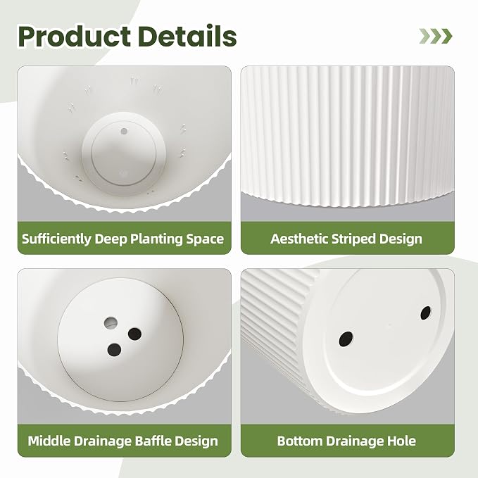 23.6" H Tall Planters for Outdoor Plants Set of 2 - Fluted Large Outdoor Planters for Front Porch Decor with Drainage Hole, Plastic Round Flower Pots Fits Indoor Plants Patio/Garden, White