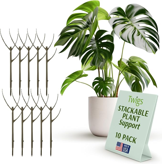 Twigs GA Stackable Plant Support Stakes, Moonstone, 10-Pack, 17" L | Made in USA, UV-Protected Sticks, Natural-Looking Stem Support Stakes, Stackable Poles for Indoor & Outdoor Plants up to 5ft