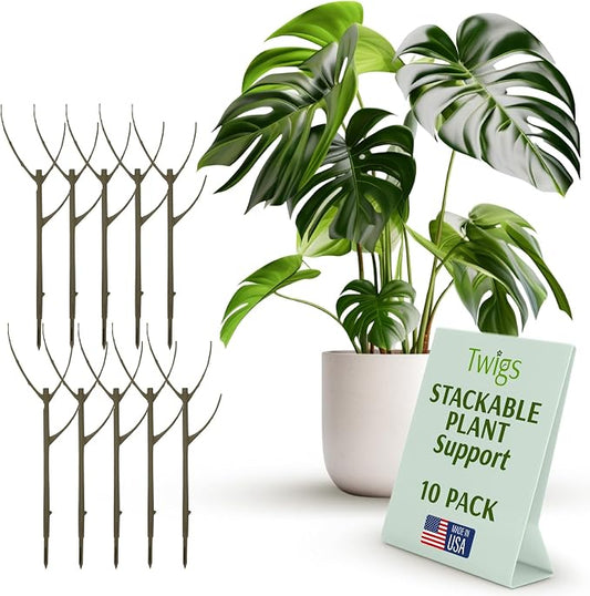 Twigs GA Stackable Plant Support Stakes, Moonstone, 10-Pack, 17" L | Made in USA, UV-Protected Sticks, Natural-Looking Stem Support Stakes, Stackable Poles for Indoor & Outdoor Plants up to 5ft