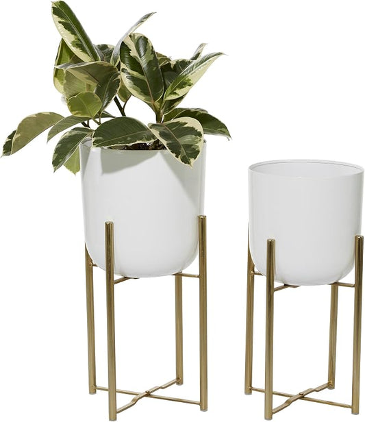 CosmoLiving by Cosmopolitan Metal Indoor Outdoor Planter Dome Large Planter Pot with Removable Stand, Set of 2 Planters 20", 22"H, White