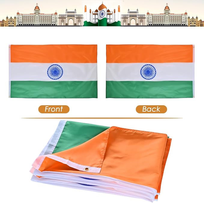 AhfuLife India Flag Indian Flag 3x5 Ft, Large Indian National Flags for Outside - Double Side with Brass Eyelets for Olympic Party Decorations, Bar Garden Street Decoration Indoor Outdoor