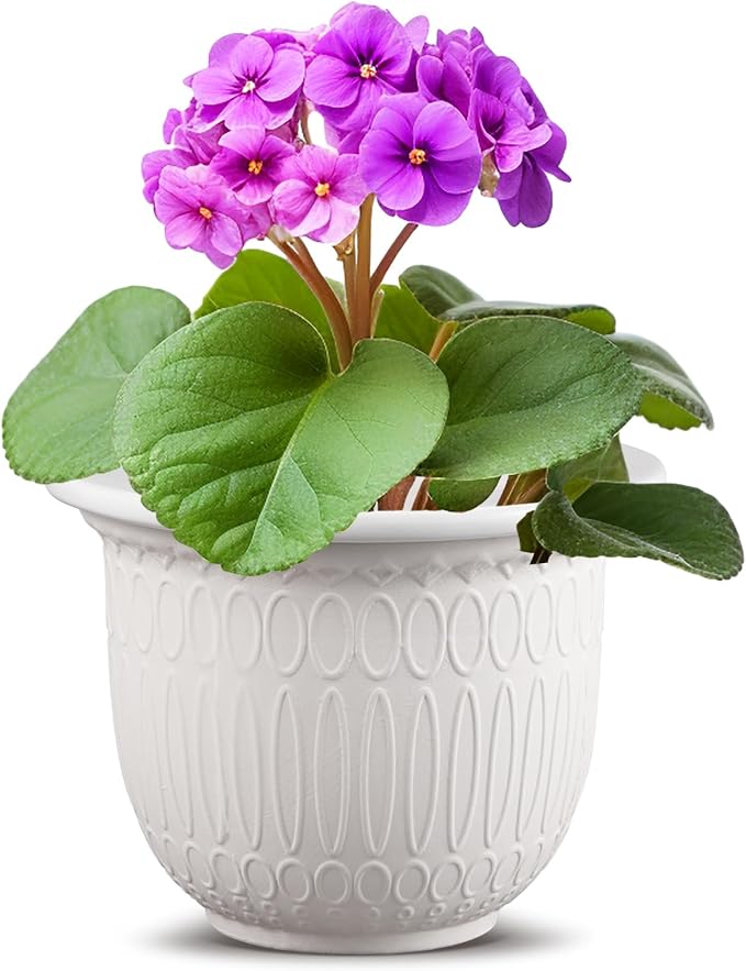 1 Set African Violet Pots Self Watering, 7 Inch White Ceramic Dolomite Clay, Easy Effortless Planter Pot for Indoor Plants Herbs Flowers Orchids Succulent, Ideal Gifts, Plant Not Included
