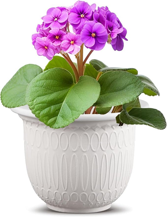 1 Set African Violet Pots Self Watering, 7 Inch White Ceramic Dolomite Clay, Easy Effortless Planter Pot for Indoor Plants Herbs Flowers Orchids Succulent, Ideal Gifts, Plant Not Included