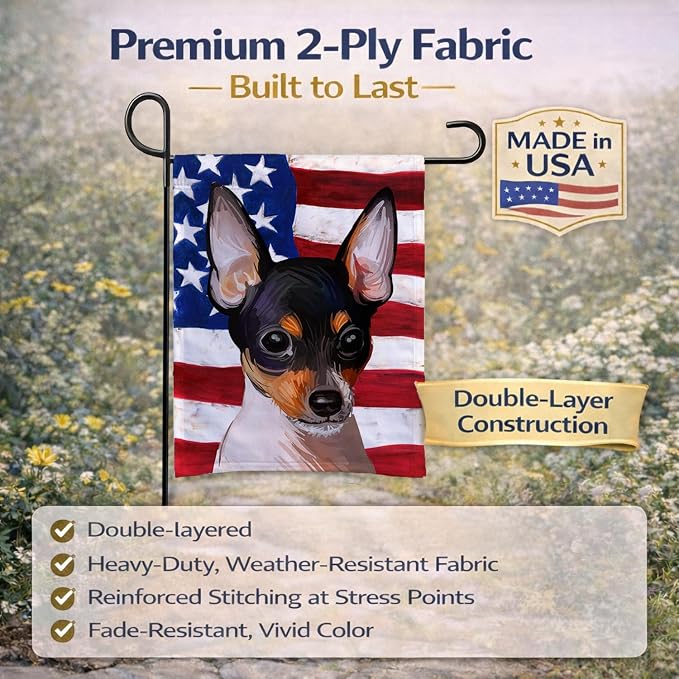Caroline's Treasures CK6742GF Toy Fox Terrier American Flag Garden Flag Mailbox Flag Decorative Yard Flag Banner Outside Patio Artwork Yard Flower Beds, Garden Size, Multicolor