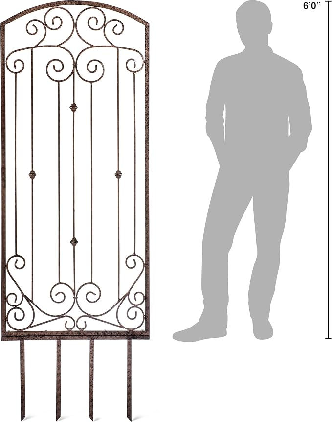 H Potter Garden Trellis 32" W x 6' Tall, Heavy Duty Iron Freestanding | Ground spikes included. Weather-resistant finish. Ideal for roses, clematis, ivy, and climbing vines.