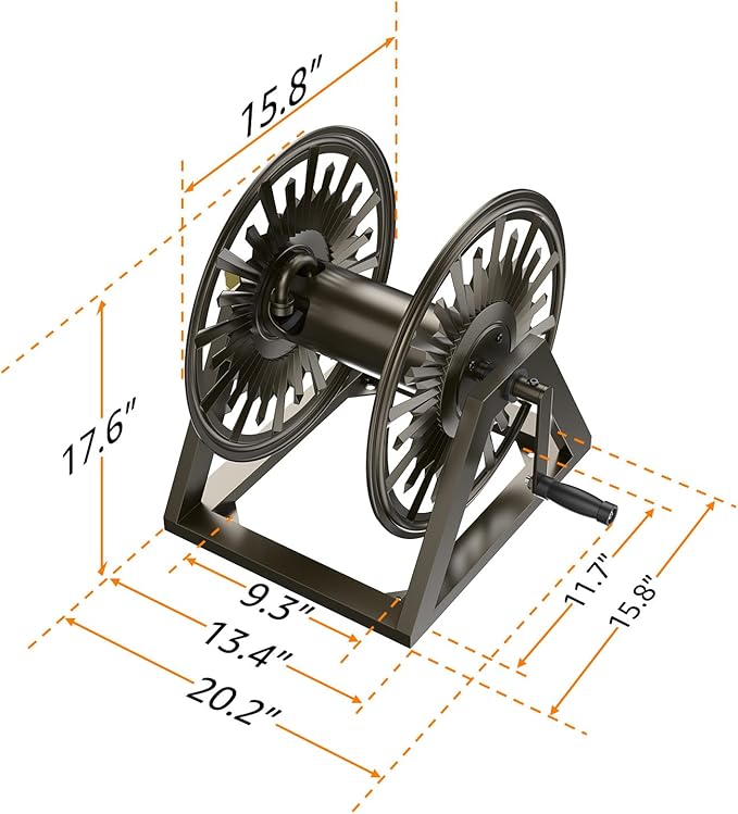 GOFORWILD Heavy-Duty Decorative Garden Hose Reel - Wall/Floor Mount with 200-Ft Capacity for 5/8 Hose Outdoor Hose Holder Winder for Lawn, Yard & Garden Storage