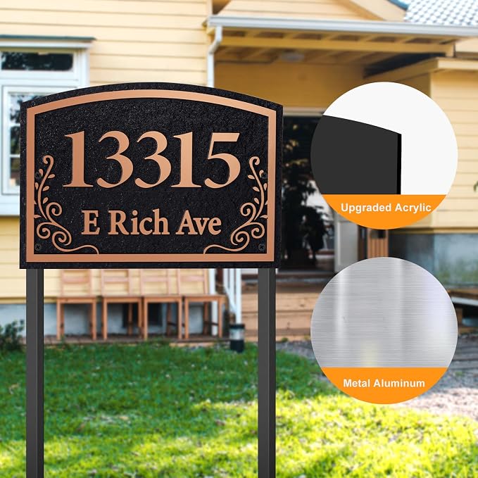 Customizable Address Sign - LAWN MOUNTED Plaque Outdoor House Number Ideal for Home and Garden Décor Style 3