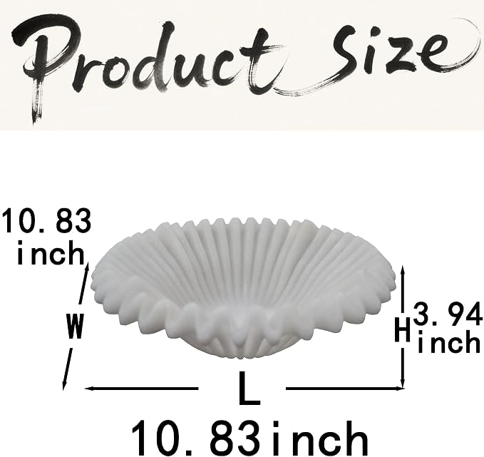 Large Decorative Bowl decor, Scalloped Pedestal Bowls for Modern Home Decor,Ruffle Decor,Stylish Key Bowl for Entry Table,Decorative Fruit Bowl for Kitchen Counter,Artificial Stone Milky White