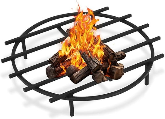 24 Inch Fire Pit Grate Round Heavy-Duty Solid Steel Fire Pit Grate with Elevated Legs, Multi-Functional Log Holder for Fireplace Outdoor Camping, Backyard Barbecue, Cooking