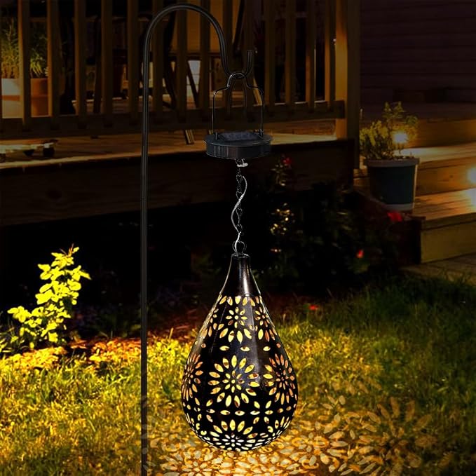Solar Hanging Light, Decorative Garden Boho Light, Outdoor Solar Water Drop Light for Patio Lawn Fence