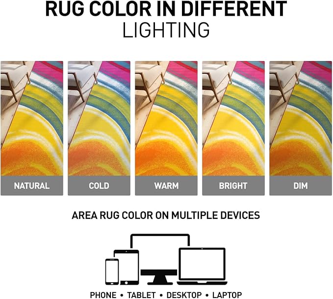 Rugshop Waves Non-Slip Contemporary Abstract Large Area Rug Multi 6'6" x 9' | Rectangular, Size 6'6" x 9', Living Room, Bedroom, Dining Room, Home Office, Kitchen, Entryway, Hallway, Nursery, Kids Room