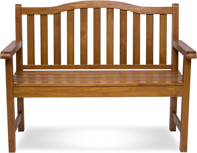 Shine Company Belfort Outdoor Solid Wood Patio Garden Bench, Ergonomic Seat, 22" D x 44.75" W x 36" H, Oak