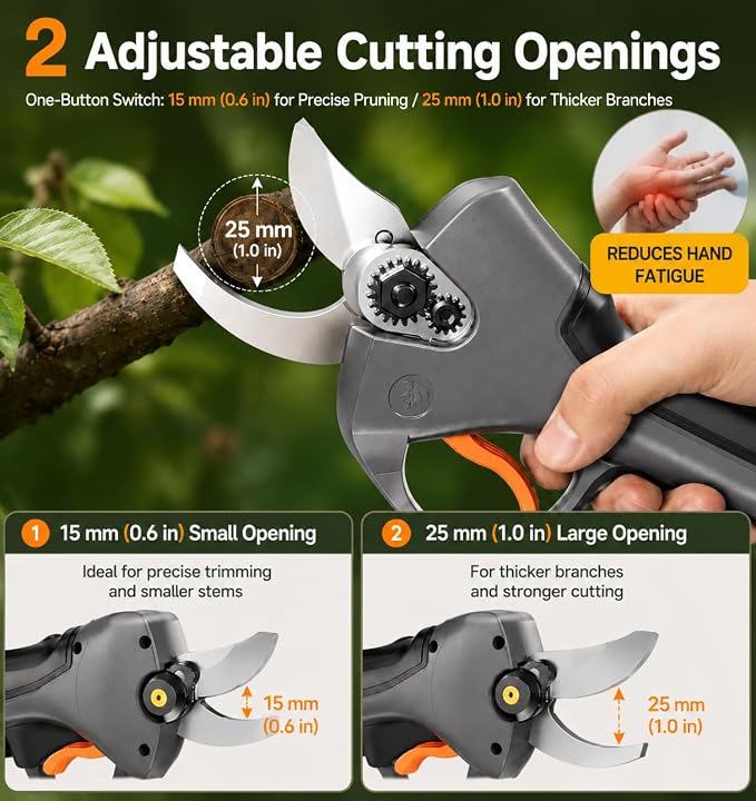 Lightweight Electric Pruning Shears for Tired Hands, Cordless Pruner for Women, Seniors & Smaller Hands, 4200mAh Battery, Adjustable 0.6"/1" Cutting Opening, SK5 Blade Brushless Garden Shears
