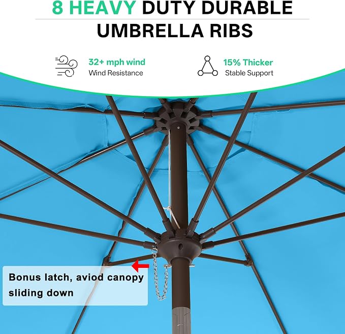 ABCCANOPY 11ft Scalloped Patio Umbrella, Outdoor Table Umbrella with Tilt and Crank, Fiberglass Ribs Deck Umbrella for Patio, Pool, Garden, Picnic (Turquoise)