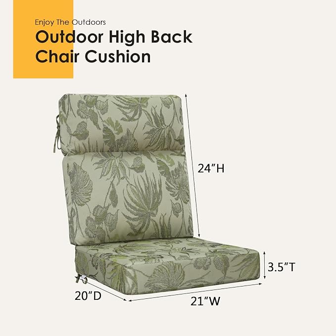 Outdoor High Back Chair Cushion, 2 Pack 44x21 inches Patio Chair Cushions Water Repellent Rocking Cushions Indoor Furniture Seat Pad, Dark Green Vine