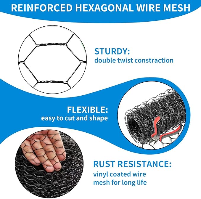 36'' x 150' Black Chicken Wire Mesh Fence, 19 Gauge Galvanized Poultry Netting and 1 inch Garden Mesh Fence Roll, Chicken Wire for Floral Arrangements/Crafts/Farm/Livestock/Pet Protection