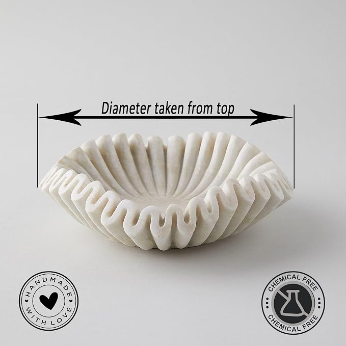 Marble Bowl Fruit Bowl, Stone Bowl Decorative Bowl Decorative Trays Marble Fruit Bowl Ruffle Floral Home Decor Gifts (Set of 12, 15 and 18 inch)