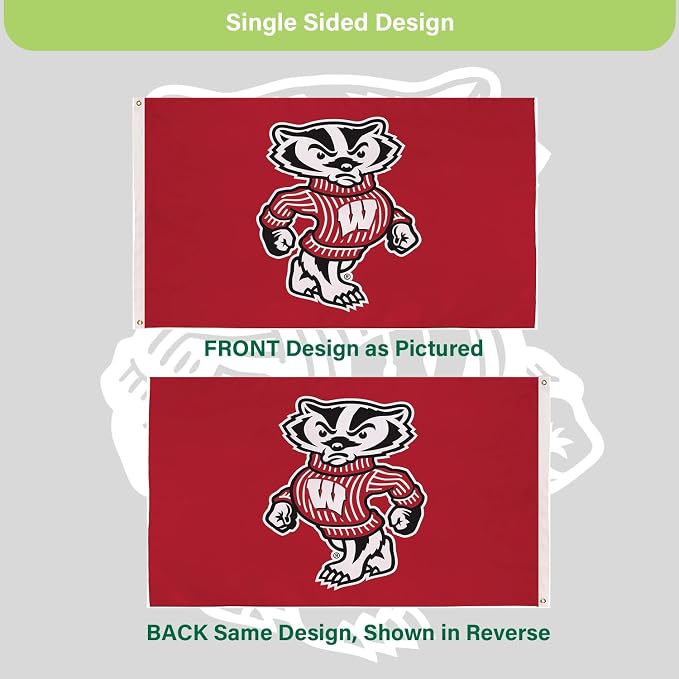 NCAA University of Wisconsin-Madison Flag with Grommets, 3'x5' Outdoor College Flags & Banners for Garden Patio Indoor Wall Décor for Dorm, Man Cave, Game Room