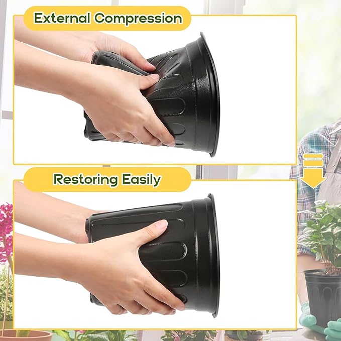 OUPSAUI 2/3/5/7 Gallon Pots for Plants,Flexible Gallon Plastic Nursery Pots with Drainage Holes, Plastic Pots for Outdoor Plants (7Gal-10pcs)