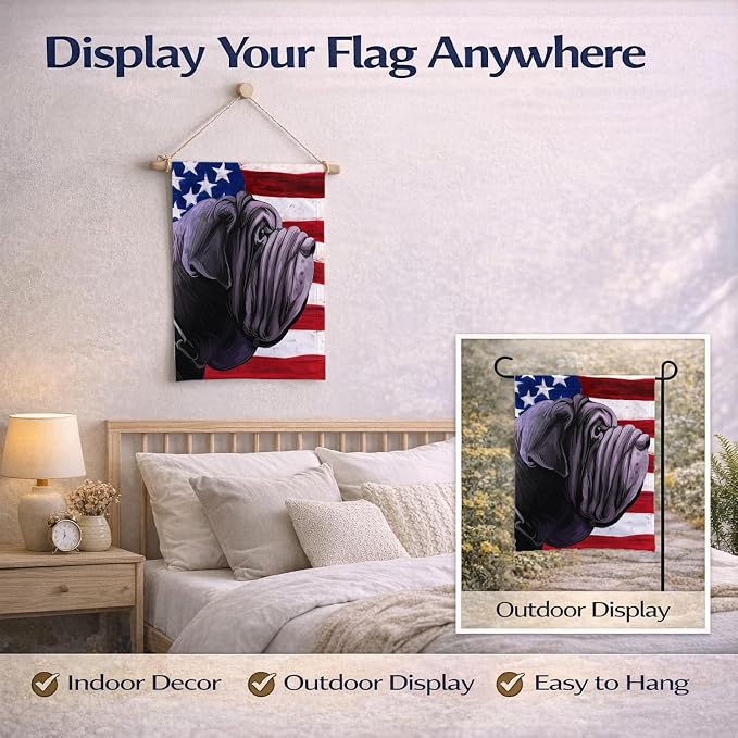 Caroline's Treasures CK6625GF Neapolitan Mastiff Dog American Flag Garden Flag Mailbox Flag Decorative Yard Flag Banner Outside Patio Artwork Yard Flower Beds, Garden Size, Multicolor