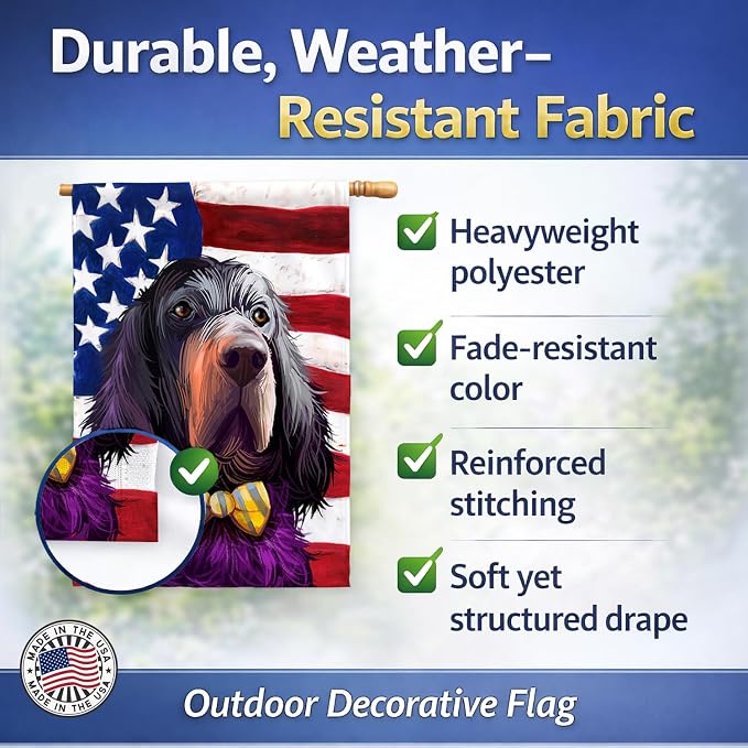 Caroline's Treasures CK6543CHF Gordon Setter Dog American Flag House Flag Large Porch Sleeve Pole Decorative Outside Yard Banner Artwork Wall Hanging, Polyester, House Size, Multicolor
