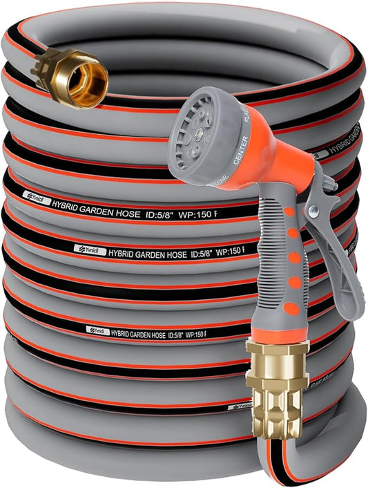 Garden Hose 75 ft 5/8,Rubber Water Hose Heavy Duty, Hybrid Durable Flexible Hose,No Kink Hose for Outdoor Yard Lawn with Sprayer Nozzle and 3/4''Brass Solid Fittings
