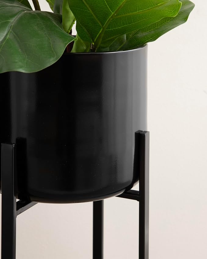 Kate and Laurel Gabi Decorative Two-Piece Metal Planters; Set of 2; Black; Modern Metal Outdoor or Indoor Plant Stands for Use as Living Room Planters or Porch Plant Stands