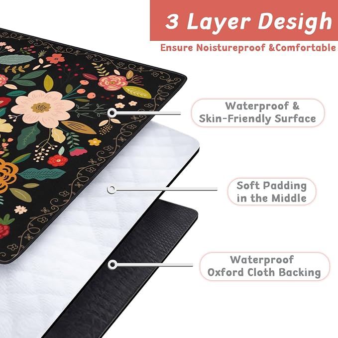 Picnic Blankets Extra Large Waterproof, 80"x 60" Boho Flowers Beach Mat with Corner Pockets Windproof Sandproof Foldable Portable 3-Layer Mat Darker for Wet Grass,Parks,Music Festival,Camping,Concerts