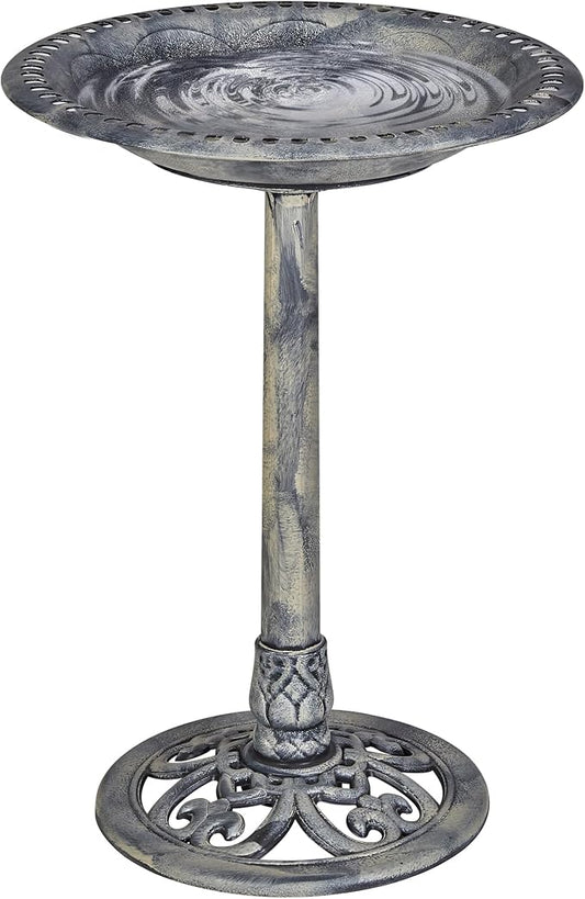 VECELO 28" Pedestal Outdoor Bird Bath for Outside, Vintage Bronze Polyresin Lightweight Antique, Yard/Garden Decoration, Gray