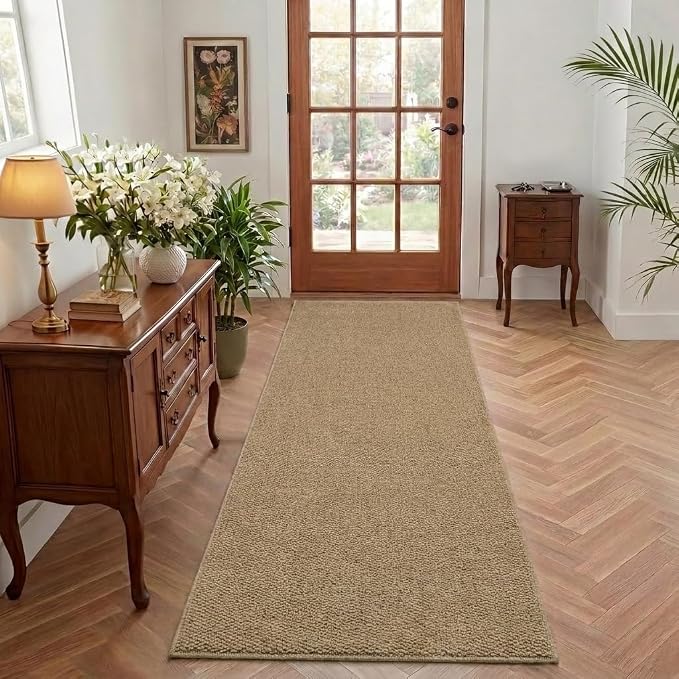 Garvee Hallway Runner Rug 2x6 Solid Color Textured Rug for Bedroom, Brown | Modern Machine Washable Non Slip Stain Resistant Low Pile Non Shedding Weaving Rugs for Kitchen Entryway Bathroom