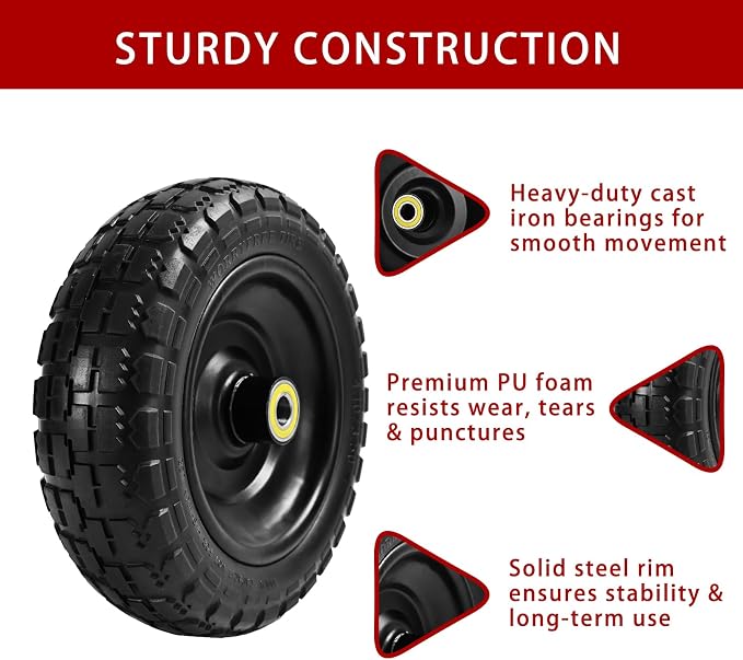 10" Flat Free Tires (4-Pack), 4.10/3.50-4 Solid Rubber Wheels for Gorilla Carts, Garden Wagons, Wheelbarrows & Utility Carts - 5/8" Axle Bore, 2.1" Offset Hub, Heavy Duty No-Flat Replacement