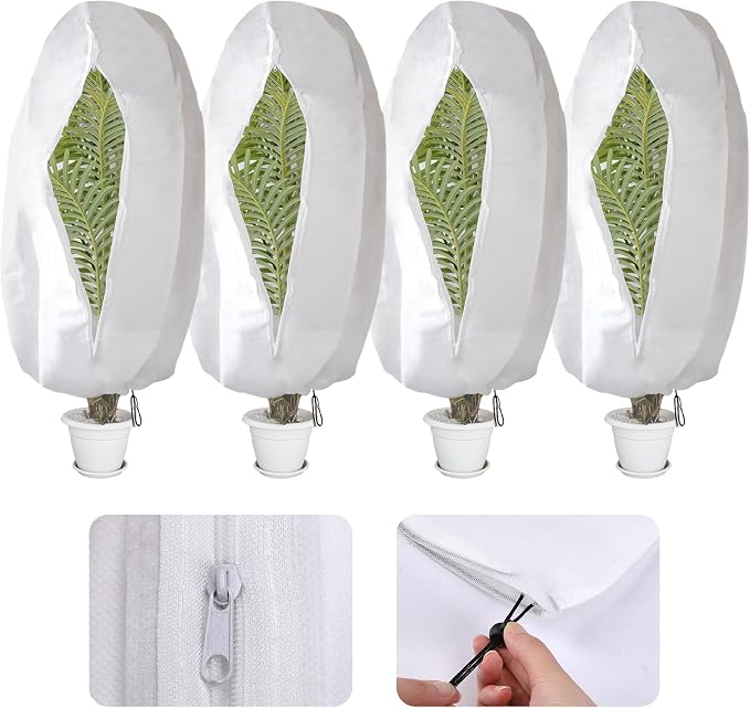 Alpurple 4 Packs Winter Zipper Plant Covers - 47" X 31.5" Warm Plant Protection Cover Bags, Frost Cloth Blanket Protecting Fruit Tree Potted Plants from Freezing Animals Eating