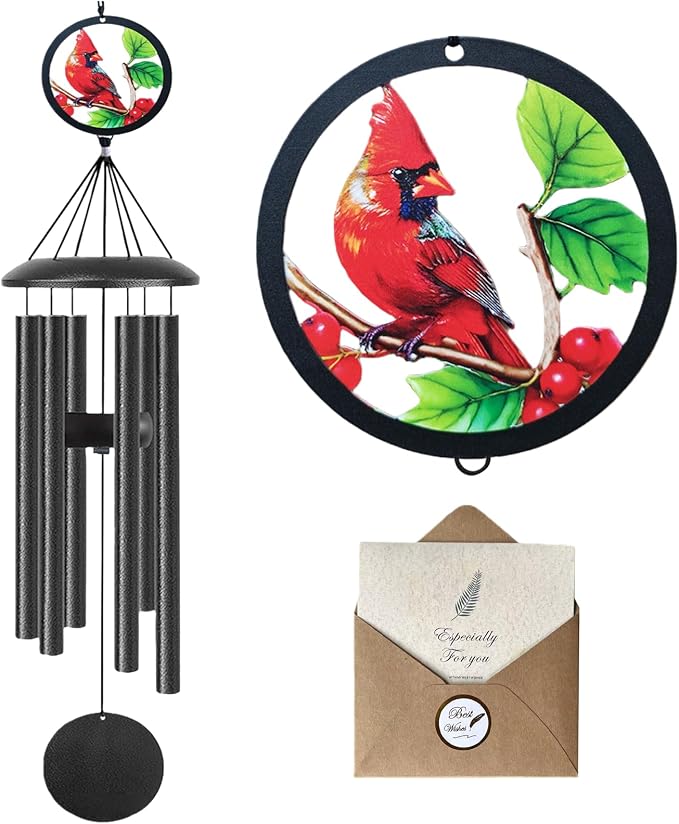 50" Cardinal Wind Chimes for Outside,Cardinal Gifts,with 6 Thick Aluminum Tubes, Soothing Deep Tone Suitable for Garden Decoration, Sympathy Gifts to Comfort Grief and Honor Loved Ones