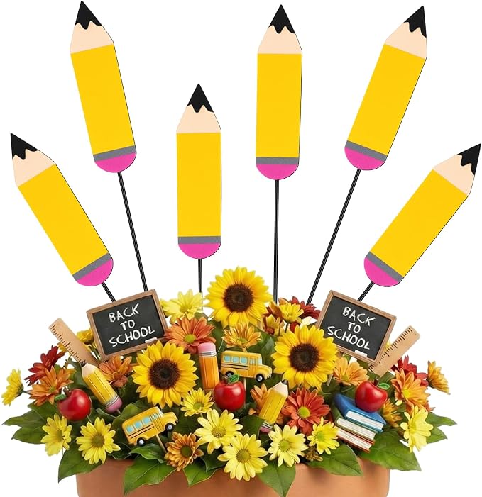Pickmesh 6 Pcs 12'' H Back to School Outdoor Decorations Pencil Metal Yard Signs Large Preschool Graduation Outdoor Decor Pencil Party Photo Props for Classroom First Day of School Decor