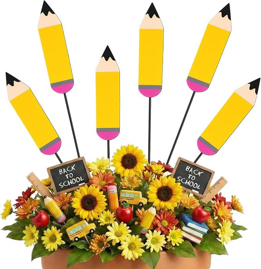 Pickmesh 6 Pcs 12'' H Back to School Outdoor Decorations Pencil Metal Yard Signs Large Preschool Graduation Outdoor Decor Pencil Party Photo Props for Classroom First Day of School Decor