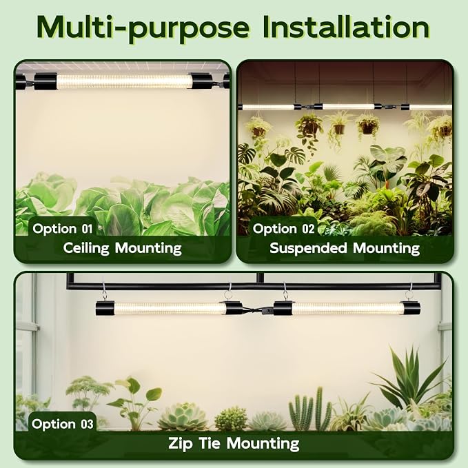 Hlite LED Grow Light 16 inch, Hanging Full Spectrum Linkable 4 Pack | Linkable Plant Grow Lights for Indoor Plants, Plug and Hanging with On/Off Switch, Seedling to Flowering, Yellow