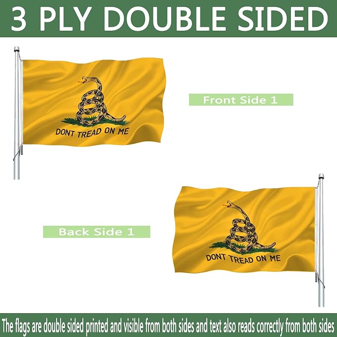 Dont Tread on Me Flag Double Sided 5x8 Outdoor- Heavy Duty Gadsden Don't Tread on Me Flags Banner with 2 Brass Grommets 4 Rows Stitched
