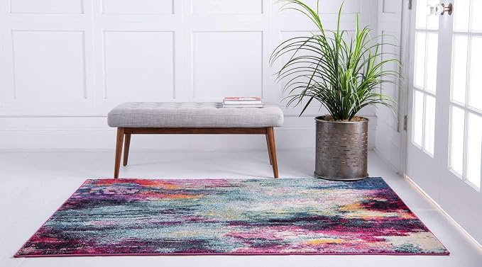 Unique Loom Chromatic Collection Modern Colorful & Vibrant Abstract Area Rug For Any Home Décor (9' 0 x 12' 0 Rectangular, Multi/ Light Blue)
