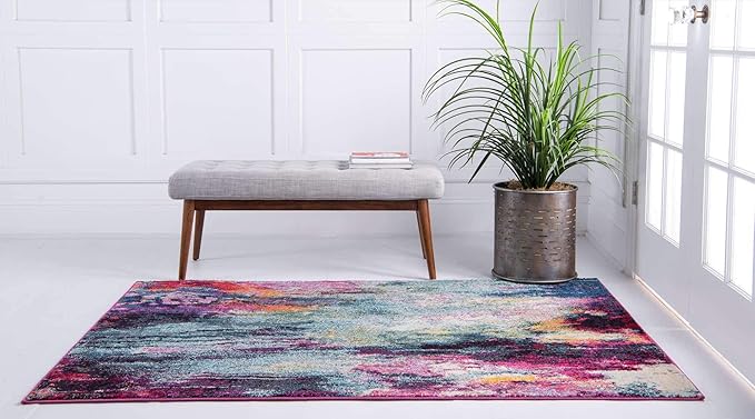 Unique Loom Chromatic Collection Modern Colorful & Vibrant Abstract Area Rug For Any Home Décor (4' 0 x 6' 0 Rectangular, Multi/ Light Blue)