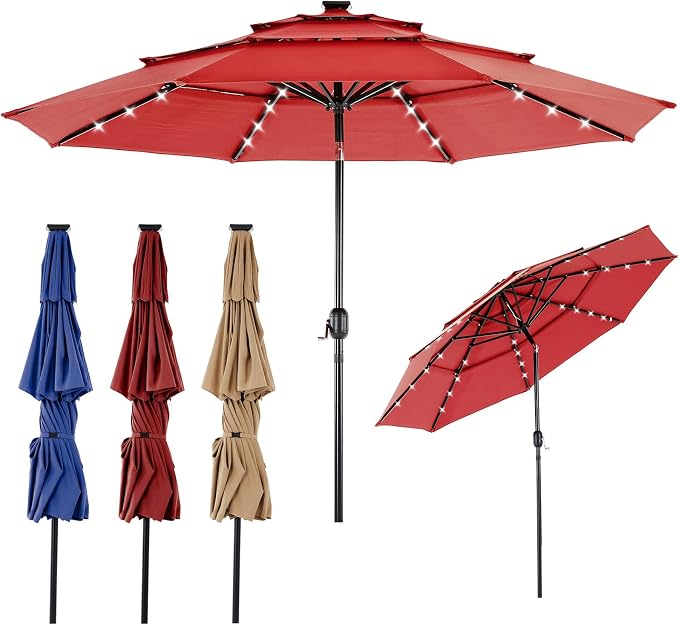 NEWBULIG 10FT Patio Umbrella, Offset Cantilever Outdoor Patio Table Umbrella, UV Protection, Fade Resistant Fabric, Easy Tilt Adjustment for Pool, Deck, Garden, Backyard, Red