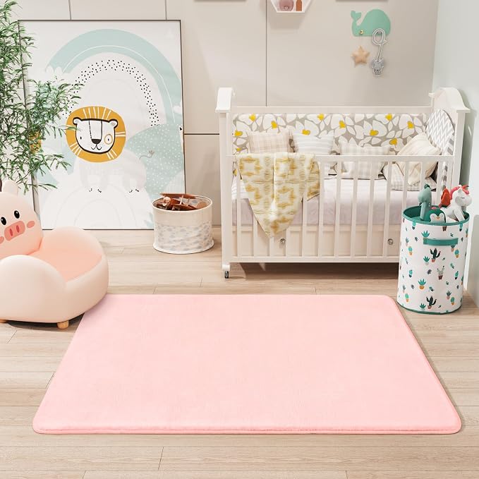 Amearea Modern Washable Runner Rugs, 2x4 Feet Pink Bedroom Runner Rug | Small Area Rugs for Bedroom Living Room, Non Slip Memory Foam Rug for Hallway Entryway Kids Boys Girls Room Laundry Room