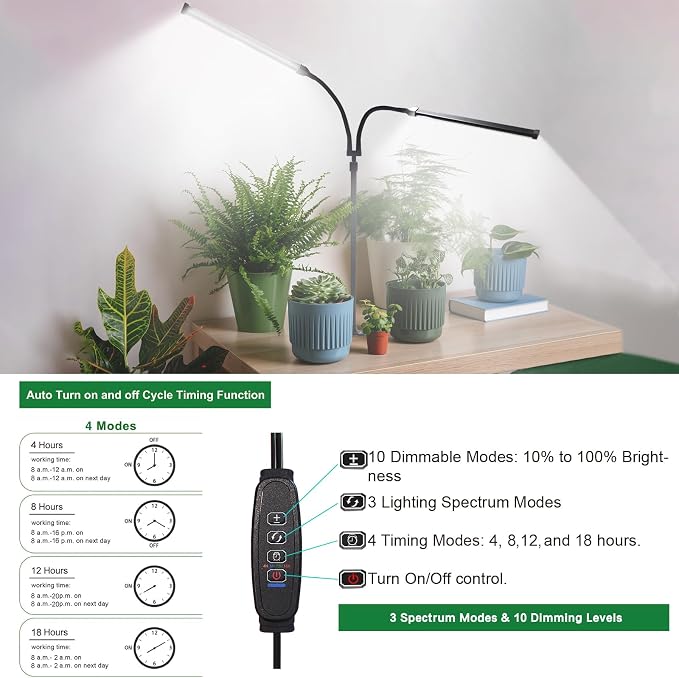 Professional Grow Lights for Indoor Plants Growing, Full Spectrum | 2026 Upgrade,162 LEDs, Height Adjustable 13-38", 3 Spectrum Modes,10 Dimming Levels, Plant Grow Lights with 4/8/12/18H Timer