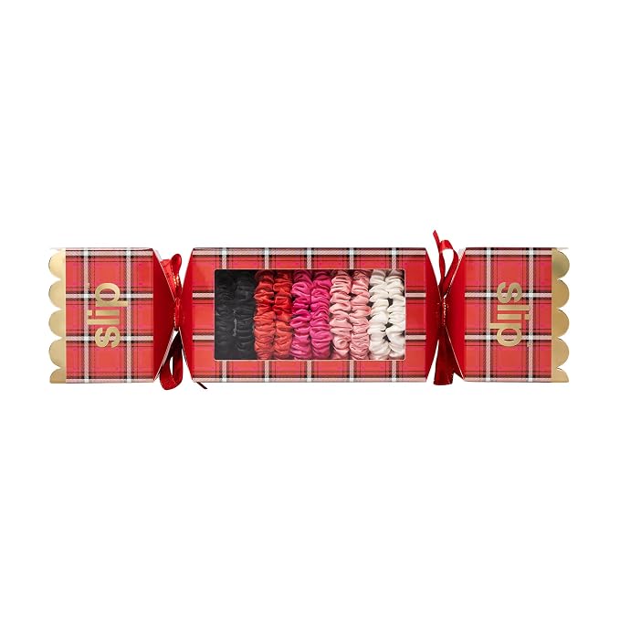 slip Skinny Scrunchies in Holiday Cracker Packaging: Anti-Crease, Anti-Breakage Slipsilk™ Design Protects Delicate Hair | Includes 10 Pure Silk Scrunchies, Jean