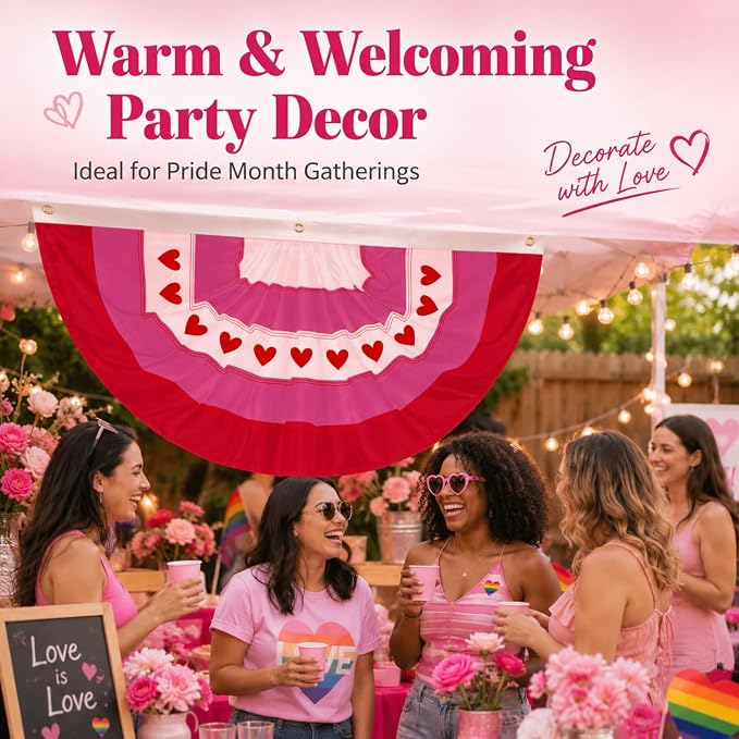 4Pack Lesbian Pride Bunting Flag 2 x 4 Ft, Pink Red White Heart Pleated Fan Flag for Pride Month, WLW Wedding Decorations, LGBTQ Love Party Banner, Same-Sex Wedding, Porch Wall Fence Decor