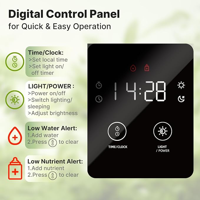 SUNCOZE Smart Hydroponics Growing System, 20 Pods, 25 in Adjustable Height | Indoor Herb Garden with 30W LED Grow Light, 10L Water Tank, Timer & Clock, Plants Germination Kit with Quiet Pump, Black