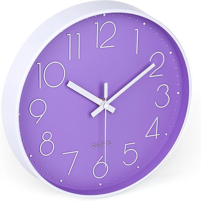 jomparis Purple Wall Clock 12 Inches Silent Quartz Wall Clock Lavender Decor for Girls Bedroom, Nursery